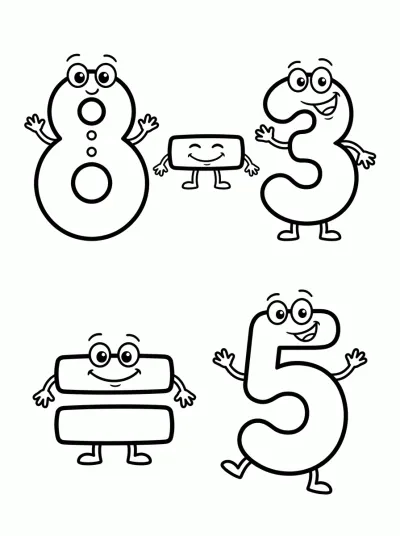 Desenho de Subtração 8 - 3 = 5 para colorir