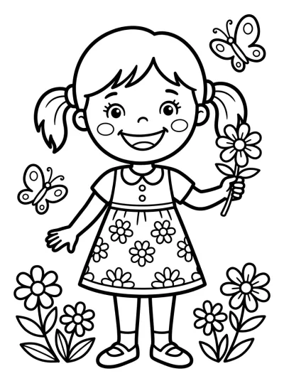 Desenho de Menina com Vestido para colorir