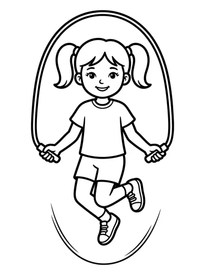 Desenho de Menina Pulando Corda para colorir