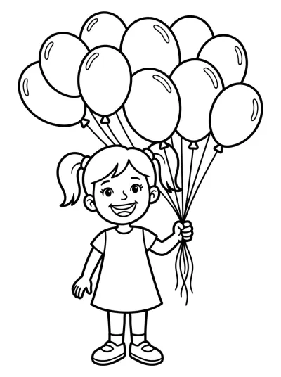 Desenho de Menina com Balões para colorir