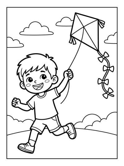 Desenho de Menino Empinando Pipa para colorir
