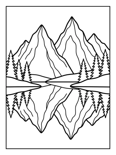 Desenho de Montanha com Lago para colorir