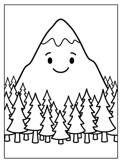 Desenho de Montanha com Pinheiros para colorir