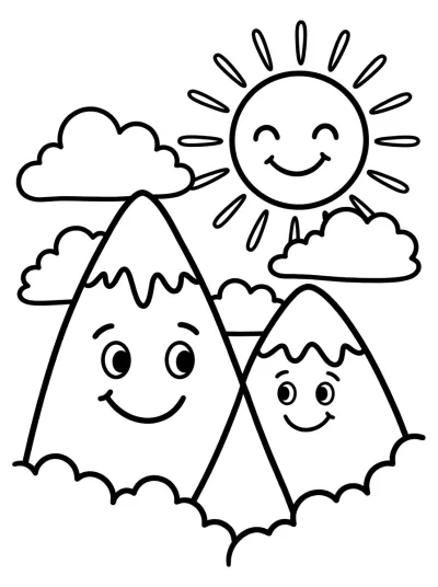 Desenho de Montanhas com Sol para colorir