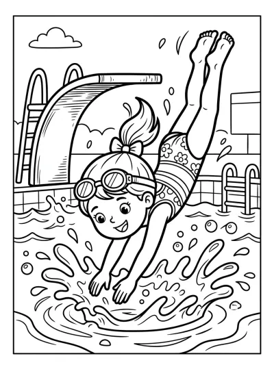 Desenho de Menina Mergulhando para colorir