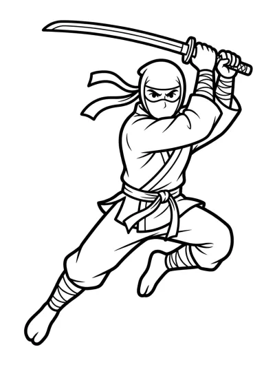 Desenho de Ninja com Espada para colorir
