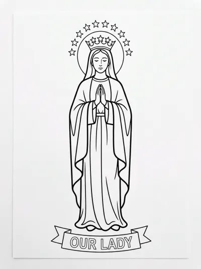 Desenho de Nossa Senhora com Estrelas para colorir