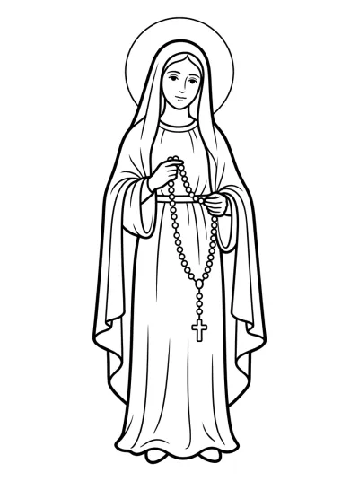 Desenho de Nossa Senhora com Terço para colorir