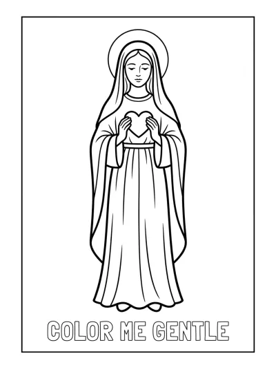 Desenho de Nossa Senhora e o Coração para colorir