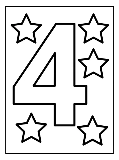 Desenho de Número 4 com Estrelas para colorir