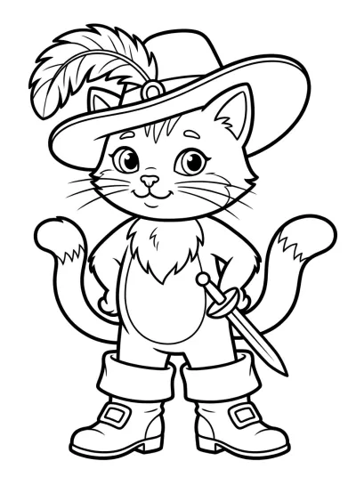 Desenho de Gato com Espada para colorir