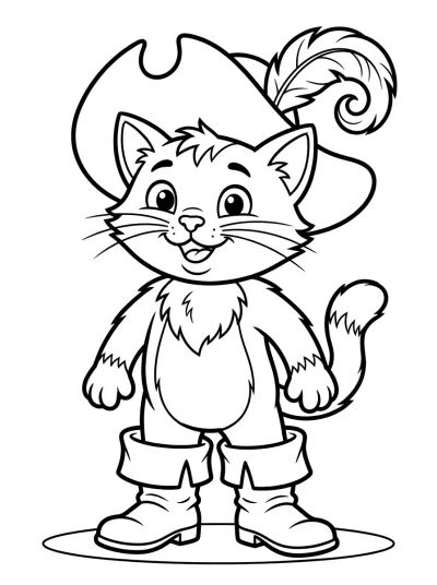 Desenho de Gato de Botas com Chapéu para colorir
