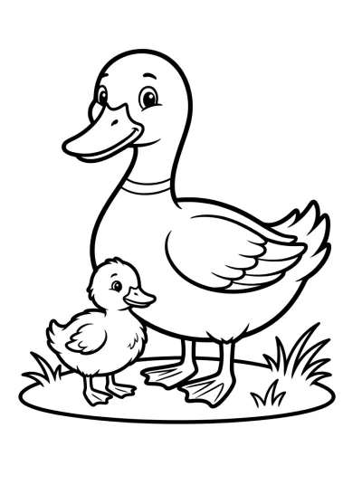 Desenho de Patinho Feio com a Mamãe Pata para colorir