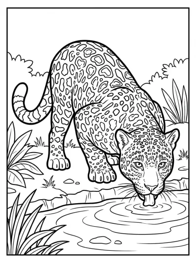 Desenho de Onça Bebendo Água para colorir