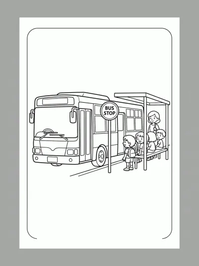 Desenho de Ônibus Urbano no Ponto para colorir