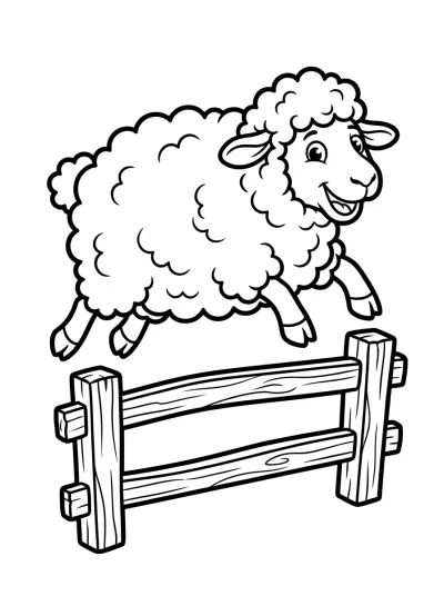 Desenho de Ovelha Pulando a Cerca para colorir