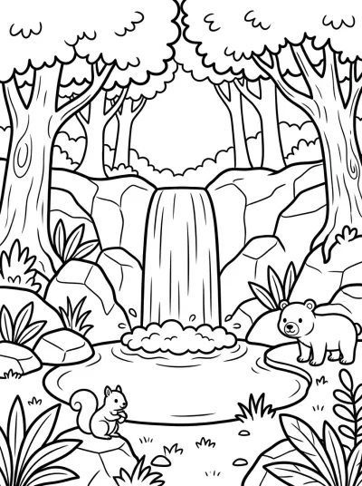 Desenho de Cachoeira na Floresta para colorir