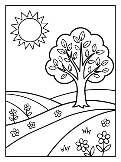 Desenho de Campo com Colinas para colorir