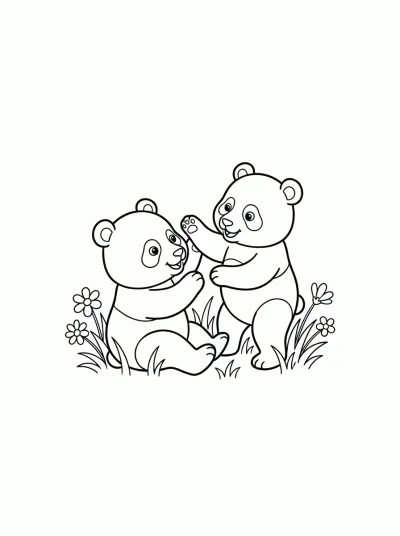 Desenho de Dois Pandas Brincando para colorir