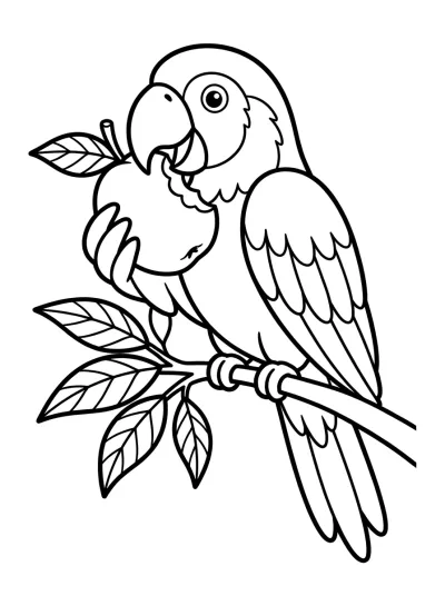 Desenho de Papagaio Comendo Fruta para colorir