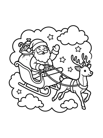 Desenho de Papai Noel no Trenó para colorir