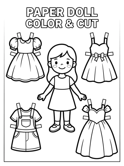 Desenho de Boneca de Papel com Vestidos para colorir