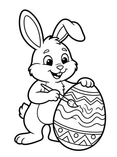 Desenho de Coelho da Páscoa Pintando Ovo para colorir