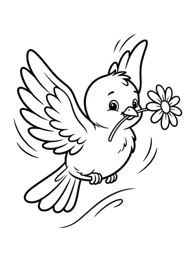 Desenho de Passarinho com Flor para colorir