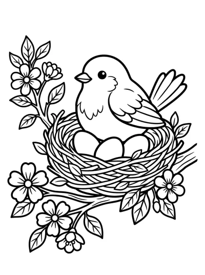 Desenho de Passarinho no Ninho para colorir