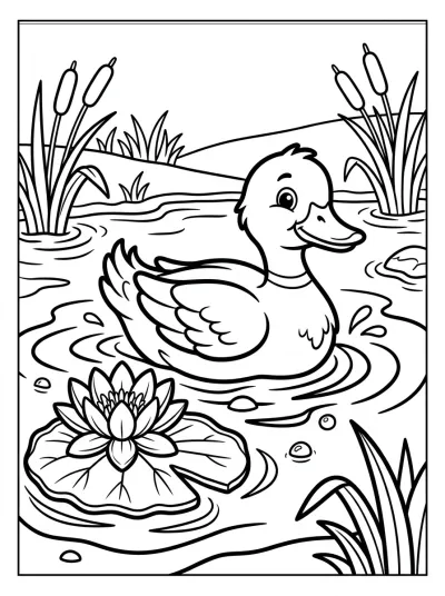 Desenho de Pato no Lago para colorir