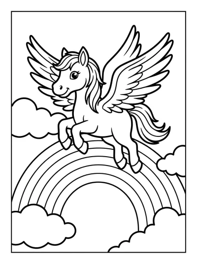 Desenho de Pégaso com Arco-íris para colorir