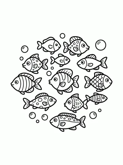 Desenho de Cardume de Peixes para colorir