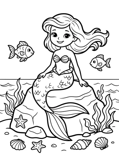 Desenho de Sereia na Pedra para colorir