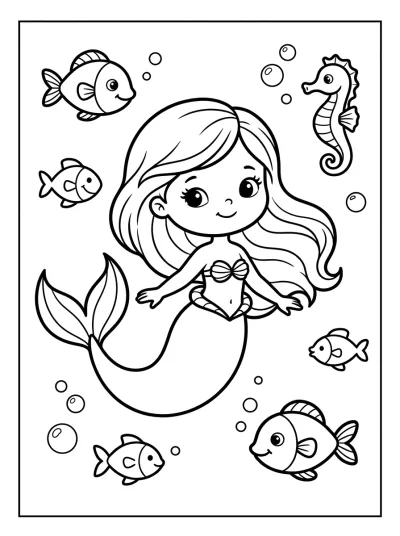 Desenho de Sereia no Mar para colorir