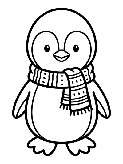 Desenho de Pinguim com Cachecol para colorir