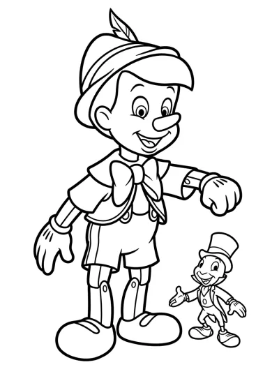 Desenho de Pinóquio com o Grilo para colorir