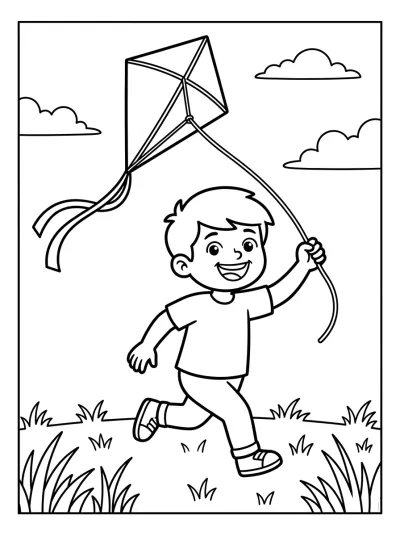 Desenho de Criança Soltando Pipa para colorir