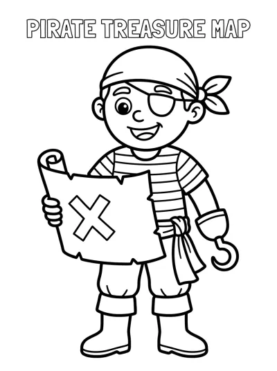 Desenho de Pirata com Mapa para colorir