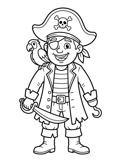 Desenho de Pirata com Papagaio para colorir