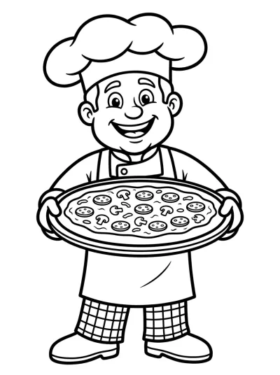 Desenho de Pizzaiolo com Pizza para colorir