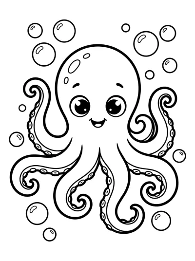 Desenho de Polvo Bebê com Bolhas para colorir