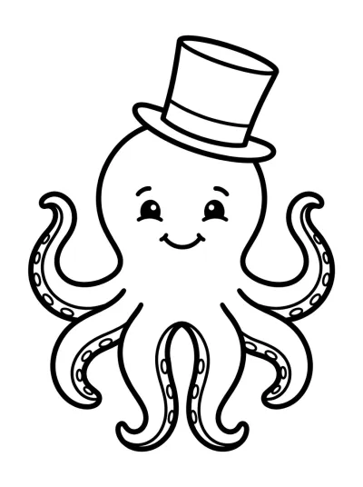 Desenho de Polvo com Chapéu para colorir