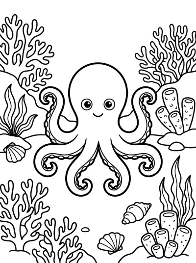 Desenho de Polvo no Fundo do Mar para colorir