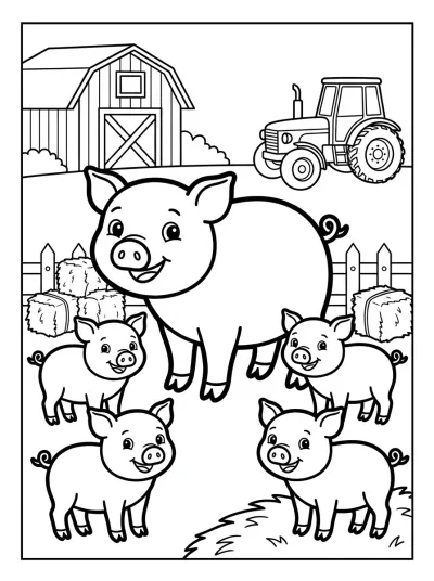 Desenho de Família de Porcos para colorir