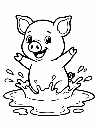 Desenho de Porco na Lama para colorir