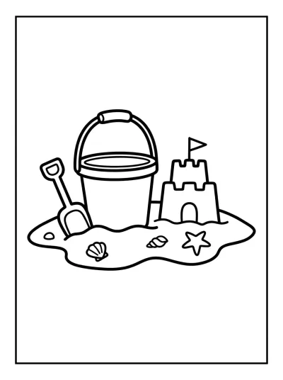 Desenho de Balde e Pá na Areia para colorir