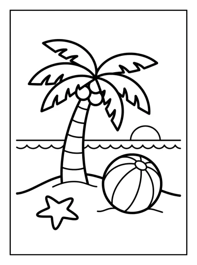 Desenho de Praia com Coqueiro para colorir