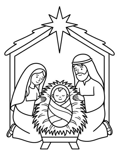 Desenho de Menino Jesus na Manjedoura para colorir