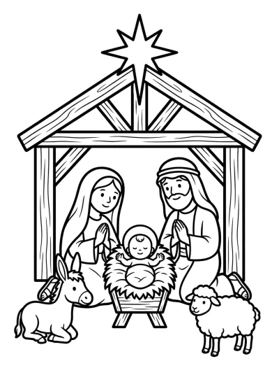 Desenho de Presépio de Natal para colorir
