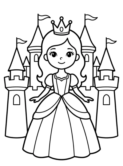 Desenho de Princesa no Castelo para colorir